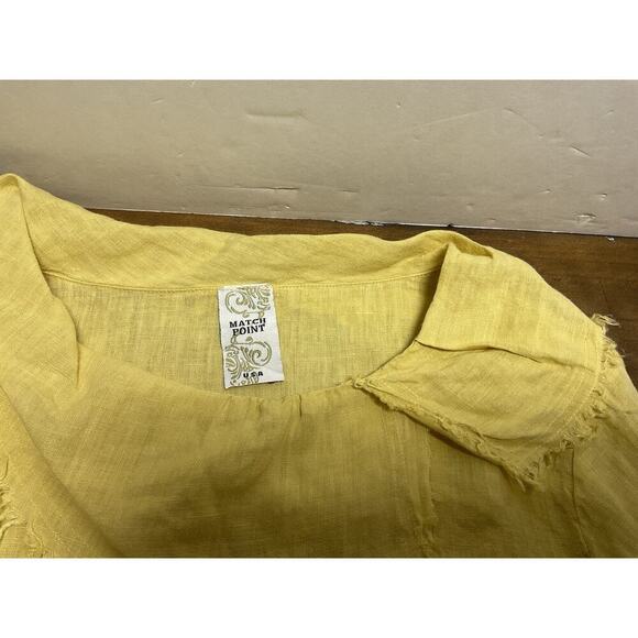 Match Point Yellow Linen Cowl Neck Pocket Tunic Top Womens Size Medium - Picture 2 of 10
